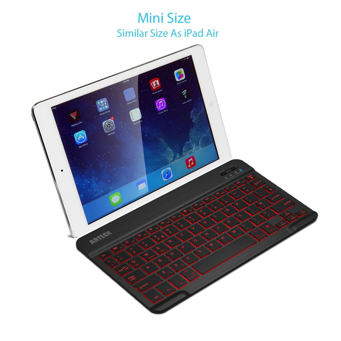 Arteck Universal Backlit 7-Colors & Adjustable Brightness Ultra Light Slim Portable Wireless Bluetooth 3.0 Keyboard for iOS iPad Pro, iPad Air, iPad Mini, Android, MacOS, Windows Tablets PC Smartphone