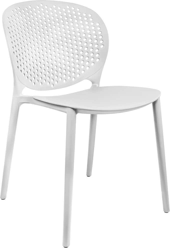 2xhome Set of 3 Patio Dining Chairs | Modern Stackable Outdoor Pool Side Chair | Weather Resistant Plastic for Yard, Porch, Balcony, Kitchen, White