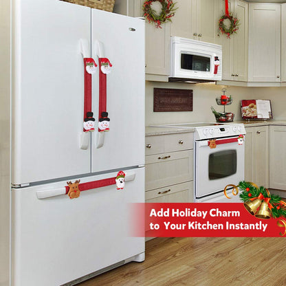 D-FantiX Christmas Refrigerator Handle Covers Set of 8, Santa Snowman Kitchen Appliance Covers Fridge Microwave Oven Dishwasher Refrigerator Door Handle Covers Protector Christmas Decorations