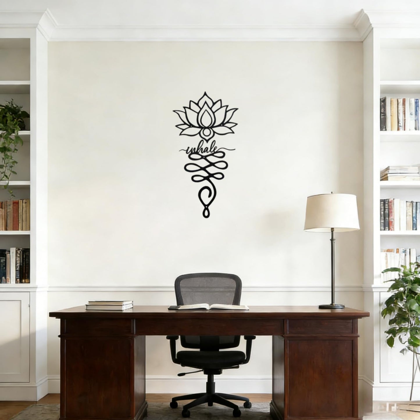 JBCHUCI Lotus Flower Wall Decor - 23.7”x12.6” Black Metal Yoga Meditation Wall Art, Boho Zen Sculpture for Home Living Room, Bedroom, Office, Spiritual Gift & Mindfulness Decor for Yoga Lovers
