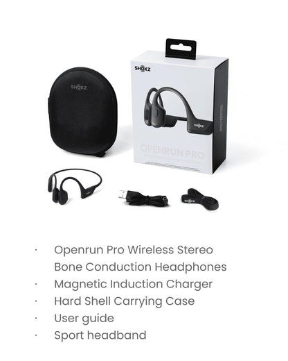 SHOKZ OpenRun Pro, [England Athletics Recommended] Bone Conduction Headphones, Open-Ear Sports Earphones with Mic, IP55 Waterproof Bluetooth Wireless Headset for Running Workout Driving(Swift Black)