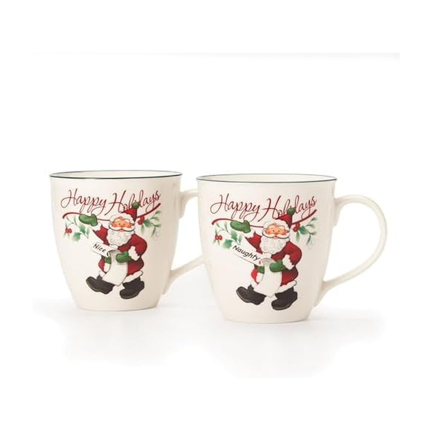 Pfaltzgraff Winterberry Mug Porcelain Naughty And Nice (Set of 2), 20 oz, Assorted -