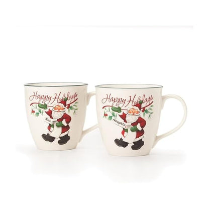 Pfaltzgraff Winterberry Mug Porcelain Naughty And Nice (Set of 2), 20 oz, Assorted -