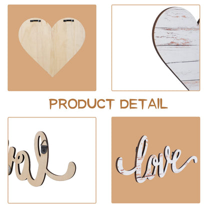 Chitidr 3 Pcs Wooden Hearts Decor Heart Wooden Sign Rustic Hanging Love Plaque for Wall Home Farmhouse Living Room Bedroom Gifts(White)