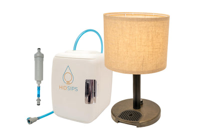 HydraLamp w/Mini Fridge, Bedside Desktop Water Dispenser Lamp, Included Water Reservoir and Filter, Bedside Water Dispenser, LED Table Lamp, for Home, Bed, Office, Hydration Appliance (Midnight)