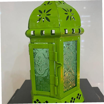 HINTRMENT European Style Moroccan Iron Art Candle Holder in Green, Unique Household Decoration for Party and Birthday, Sturdy Iron Material Candlestick Holder for Garden and Wedding