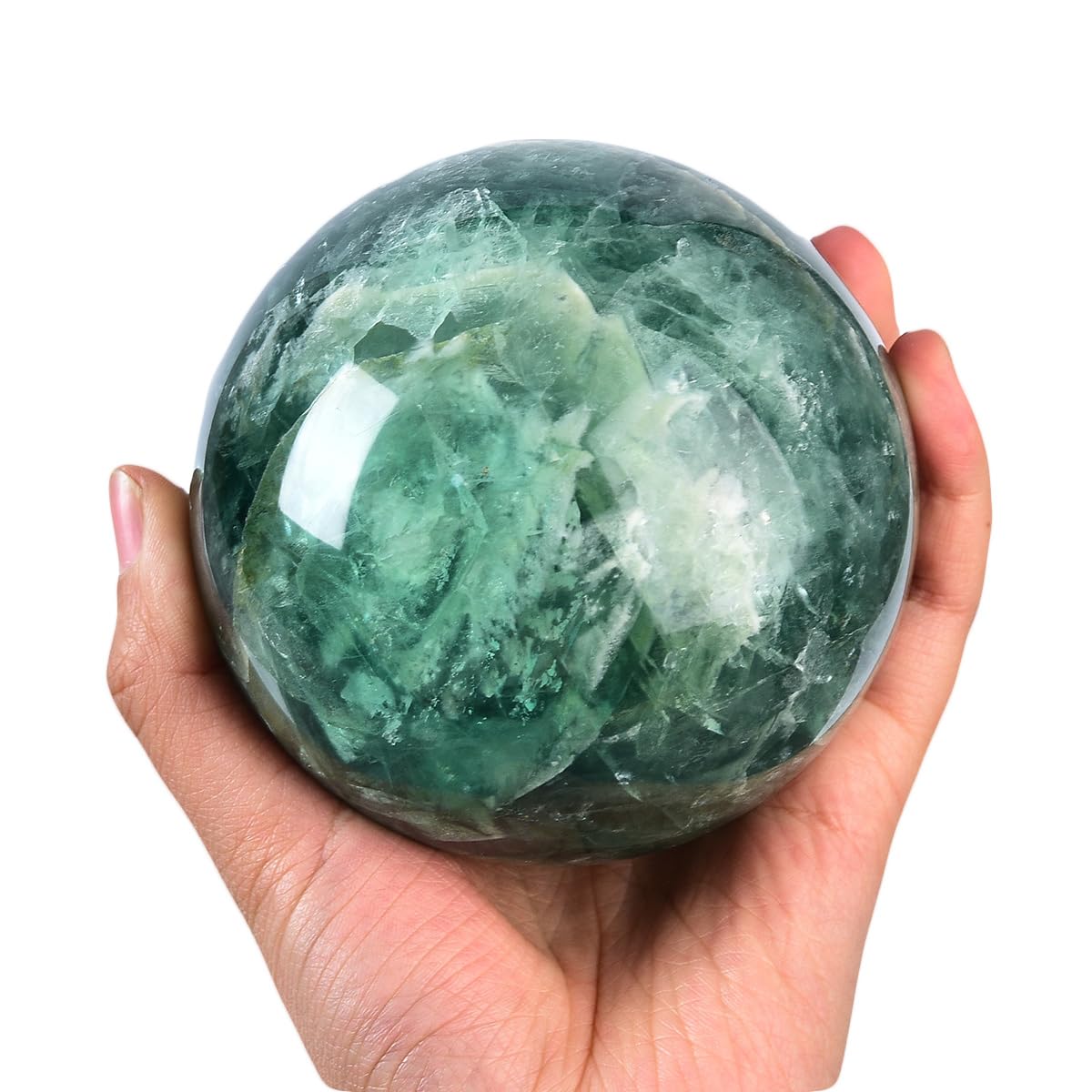 MOGEMT Green Fluorite Crystal Ball with Stand Large Crystals Sphere Decorative Ball Meditation Witchcraft Home Decor 90-100mm/3.5-3.9"