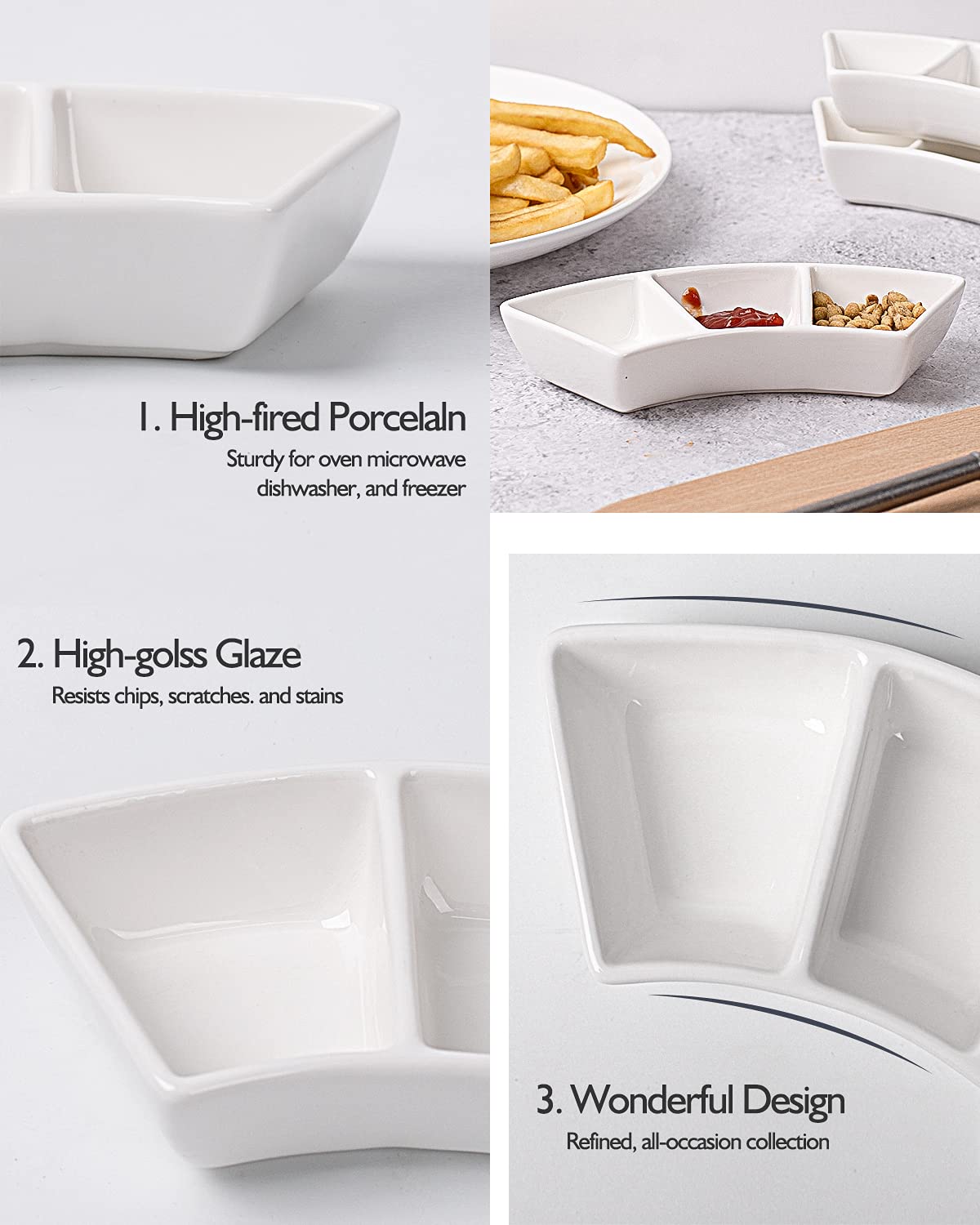 DELLING Ceramic Dipping Sauce Bowls Set - 3 Oz Dipping Dishes- Small Bowls for Sushi, BBQ or Fondue - Great for Different Sauce and Dip, Set of 5