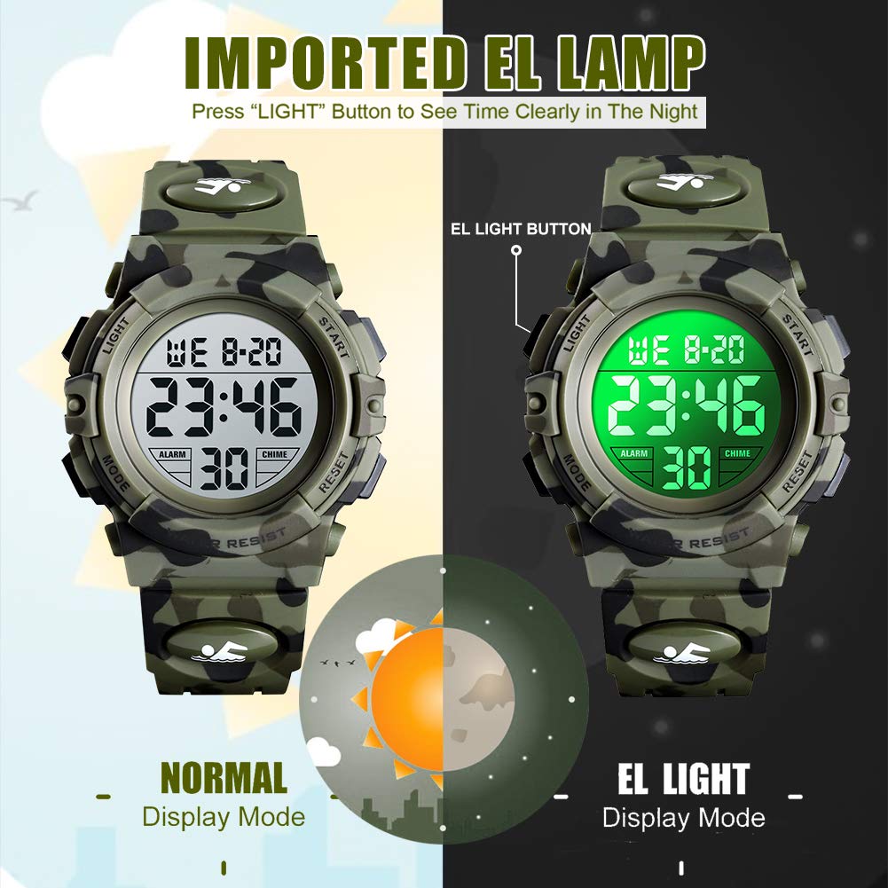 Digital Watch for Boys Girls, Waterproof Sport Kids Watches with Alarm/Stopwatch/12-24H, Childrens Electronic LED Wrist Watch for Junior Teenagers Boy - Camouflage