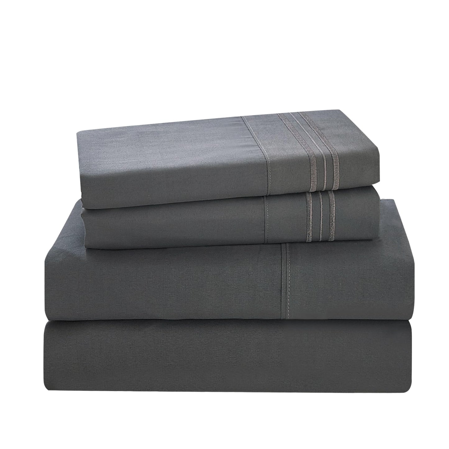 Yibeizi Queen Sheet Set Cooling Sheets Deep Pocket Queen Size Bed Sheets Set, Grey Soft Microfiber Oeko-Tex Sheets & Pillowcases Hypoallergenic Wrinkle Free Bedsheets
