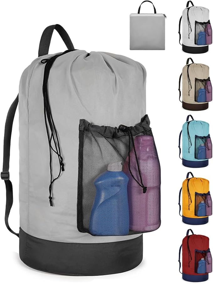 Laundry Bag with Shoulder Straps and Mesh Pocket Laundry Backpack Large