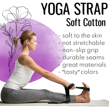 TECEUM Yoga Strap & Mat Strap – 2 in 1 – Cotton – 6 ft 8 ft 10 ft (30+ Colors) – Adjustable Non-Slip Belt for Yoga, Pilates, Stretching, Physical Therapy, Fitness & Home Workout – for Carrying Mats