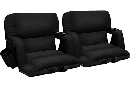 Stadium Seats with Back Support 2 Pack, 4.3" Thick Extra Wide Comfy Cushion 6 Adjustable Angle Bleacher Seat with Armrest, "Sofa Style" Design, Ultra-Strong Steel Frame, Multiple Pockets (Black, 25")