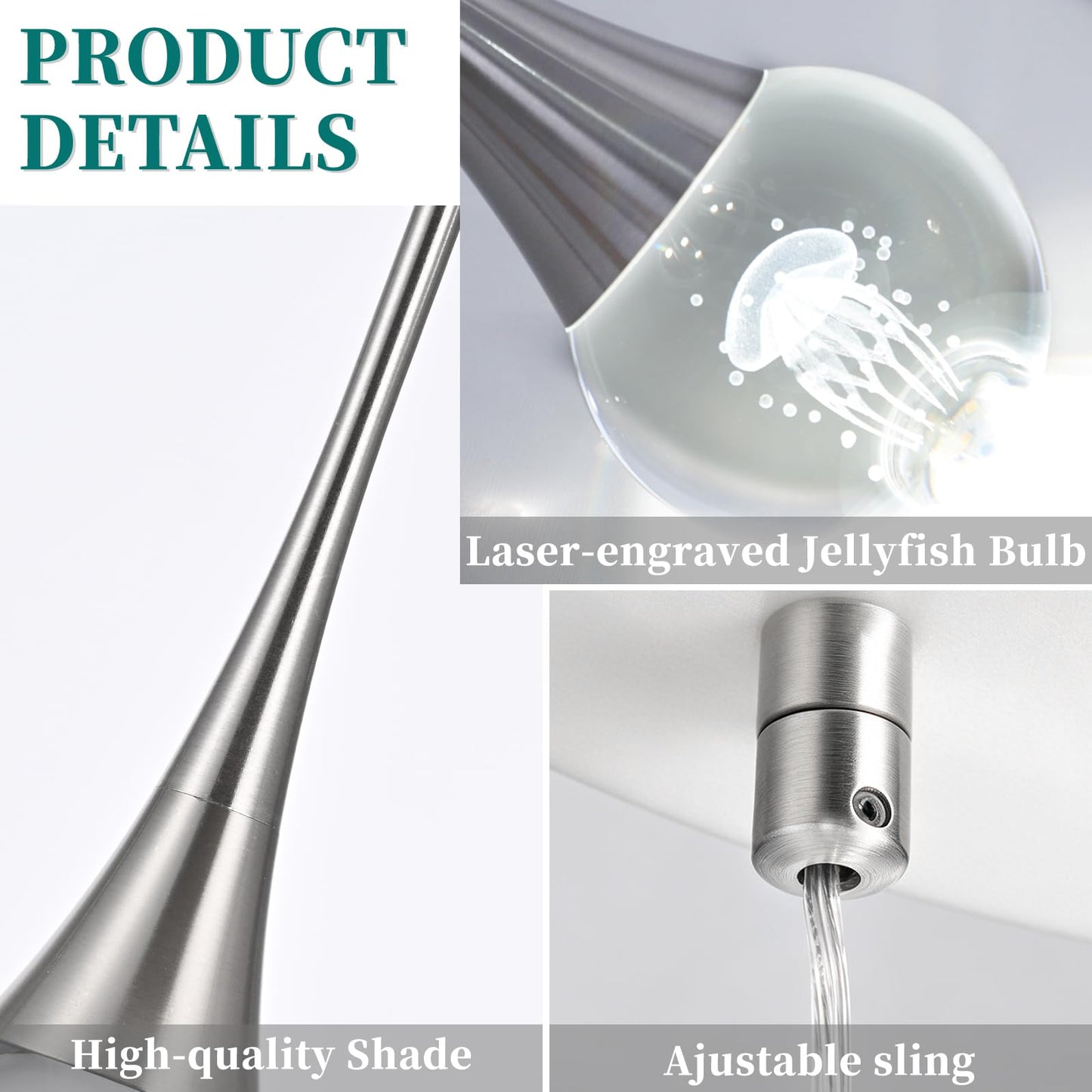 QueeuQ 5 Lights Crystal Raindrop Staircase Chandelier Pendant Lights,Modern Brush Nickel Chandelier Jellyfish Kitchen Island Light Fixtures,Dimmable Spiral LED Globe Ball Ligh for Dining Room