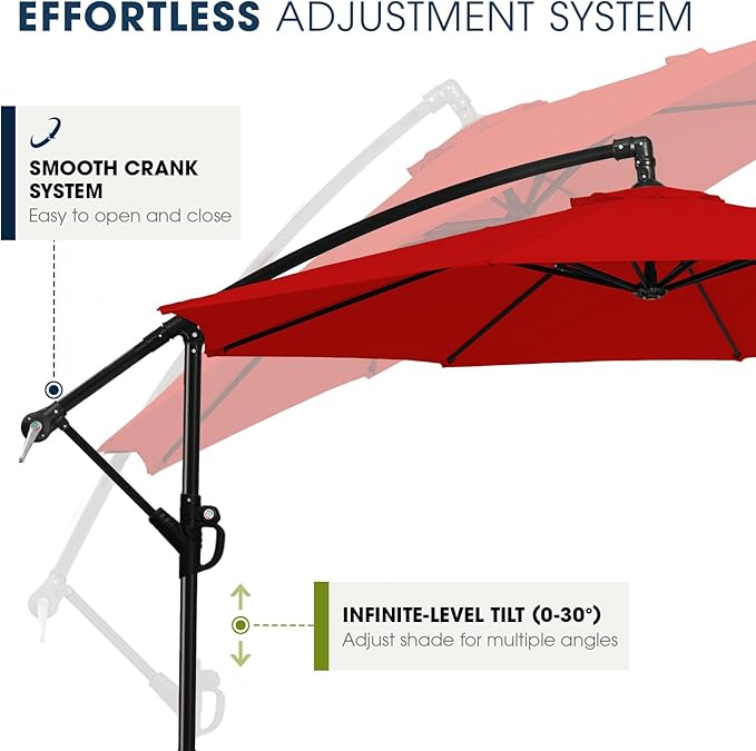 wikiwiki 10ft Patio Umbrella with Base Included, Outdoor Offset Cantilever Umbrella with Sandbag Base for Backyard, Garden and Pool, Easy to Tilt and Crank, Red