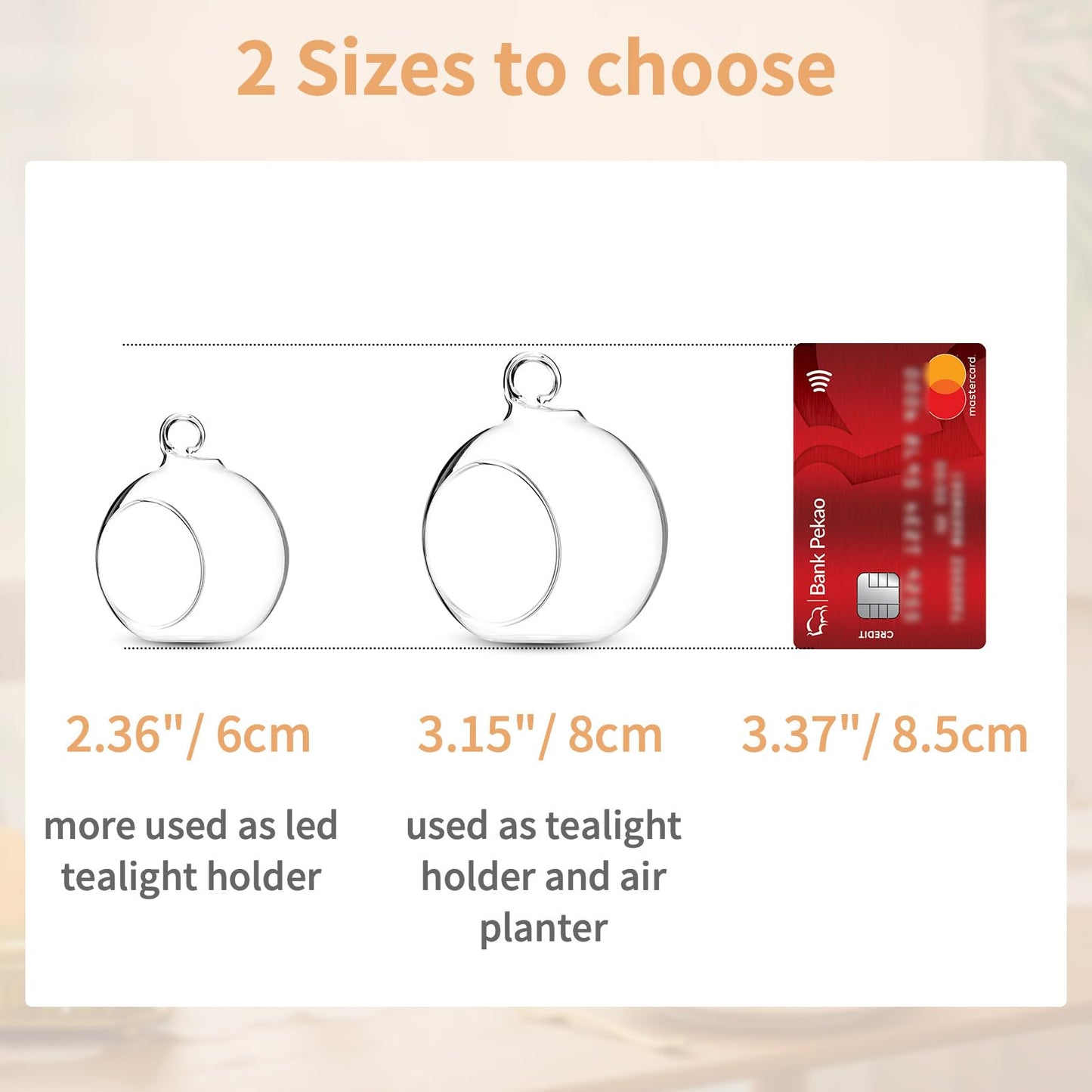 Nuptio 36 Pcs Hanging Tea Light Candle Holders Mini Glass Candle Holder 2.36" Diameter Baubles Globe Garden Ornament, Tealight Holders for Christmas Halloween Wedding Party Decorations for Reception