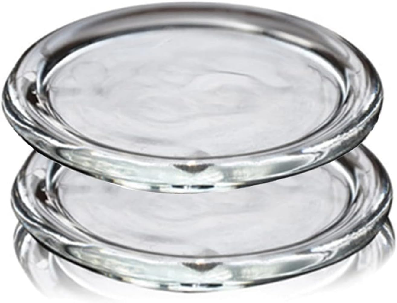Cumuiu Glass Candle Holder 2 Pack 5 Inch Clear Beautiful Transparent Round Candle Plate (2pack 5inch)