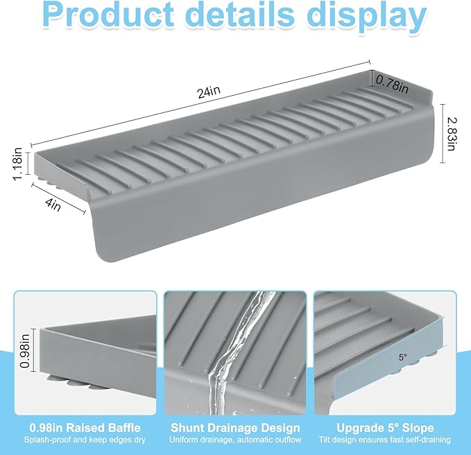 Silicone Sink Edge Protectors 4" x 24", Upgrade Kitchen Sink Splash Guards