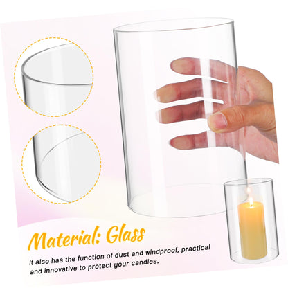 SAFIGLE Glass Candle Holder Windproof Shade 2Pcs Glass Cylinder Cover 10X15Cm Household Pillar Candle Cover for Indoor Outdoor Use