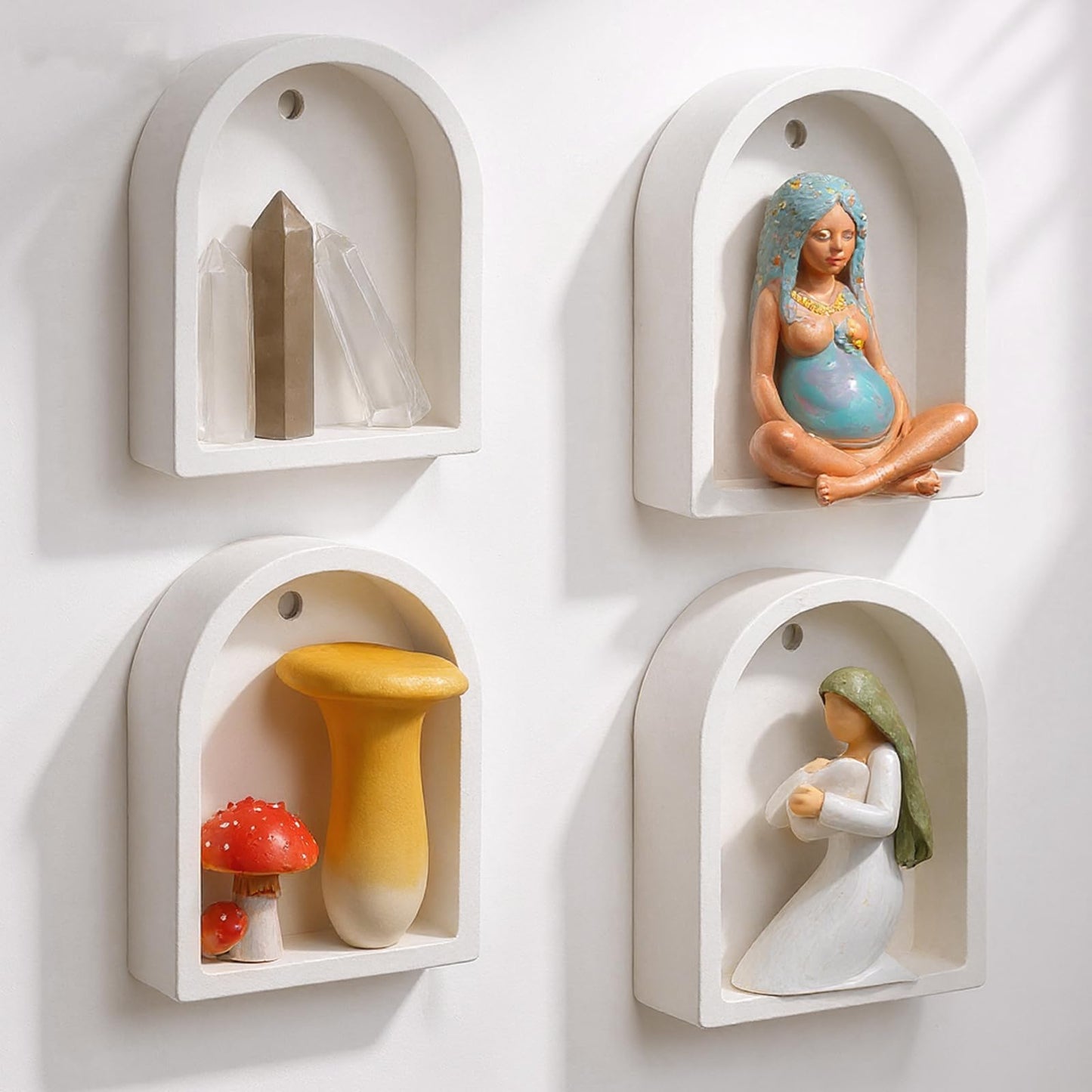 Ripeng 4 Pcs Tiny Arch Shelf 3.5 x 2.5 Inch Mini Floating Wall Shelves Small Wall Shelf Boho Farmhouse and Retro Storage for Bedroom Living Room Kitchen Bathroom Picture Frames Plants