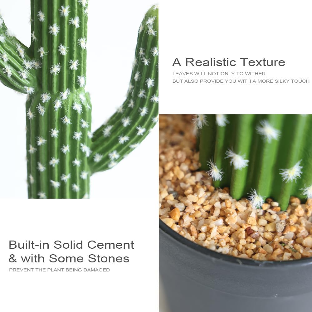 momoplant Artificial Cactus Succulent Plant, 24 Inch Tall Faux Fake Desert Cacti Plant with Black Planter for Home Garden Office Floor Decor