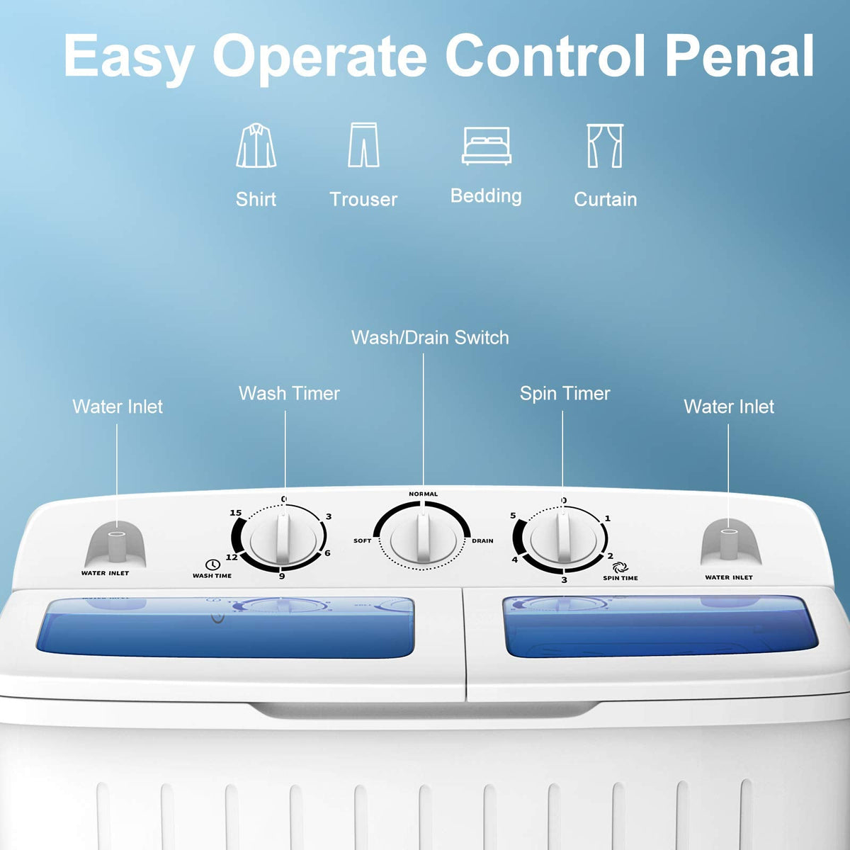 Giantex Portable Washing Machine, 20lbs Capacity, Twin Tub 2lbs Washer & 8lbs Spinner Combo, Compact for Apartment RV Dorms, Blue & White, GT24267-PE