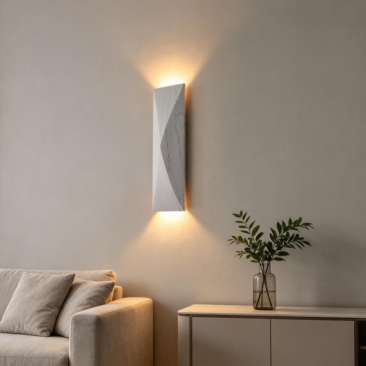 LVLVlech 15.75 Inch Nordic Natural Marble Wall Sconce, Up and Down Lighting, Ideal for Living Room, Bedroom, Staircase and Entryway