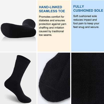 6 Pack Women Cotton Diabetic Non Elastic Loose Socks Gentle Grip Wide Top Ladies Diabetic Socks for Poor Circulation Non-Binding Seamless Soft Top Socks Hosiery Size 4-7 (Black - 6 Pairs)