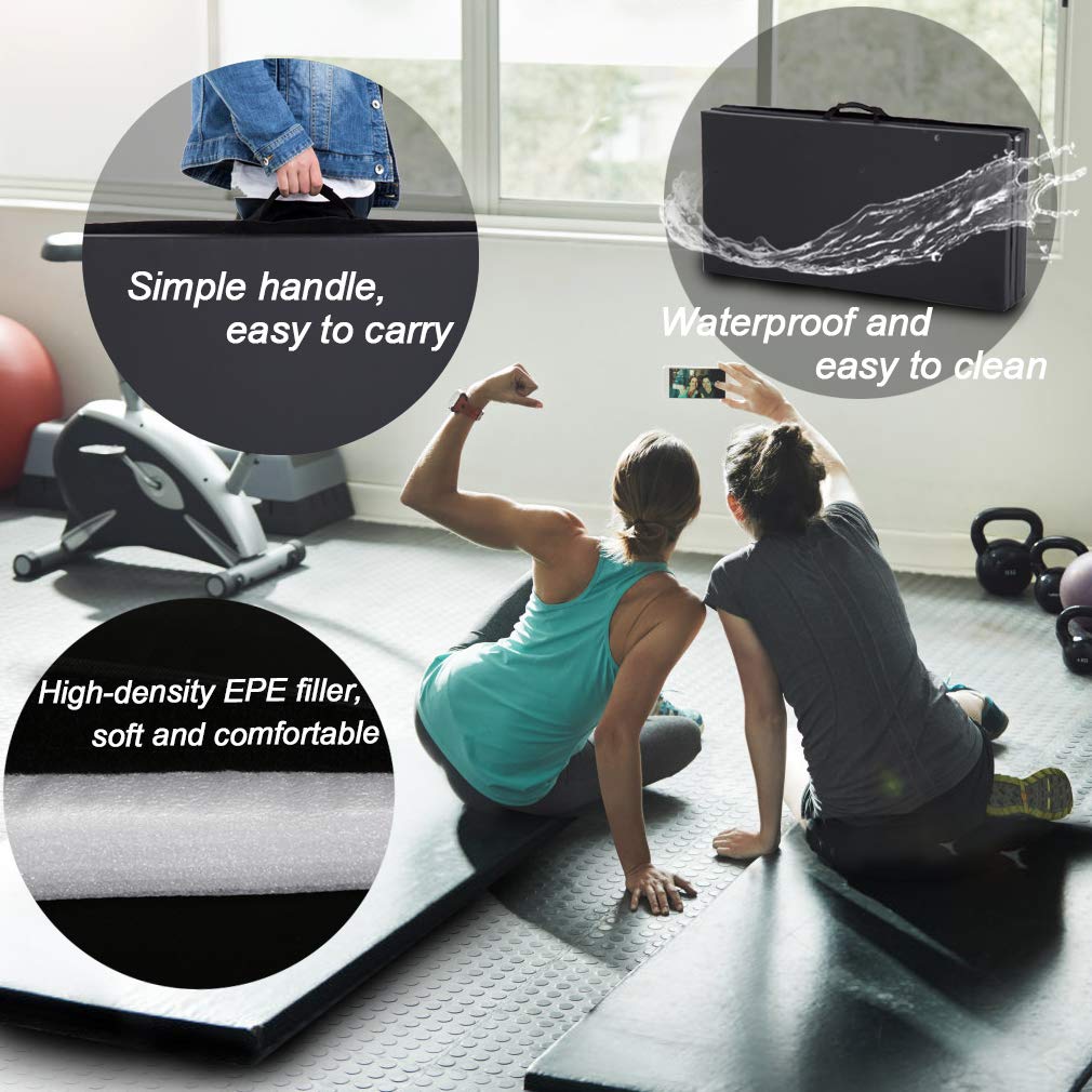 Gymnastics Tumbling Mats Portable Gymnastics Mat 4 Folding Tumbling Mat 4'x8'x2"Thick Yoga Mat Exercise Mat with Carrying Handles for home Workout outdoor Yoga Gymnastic