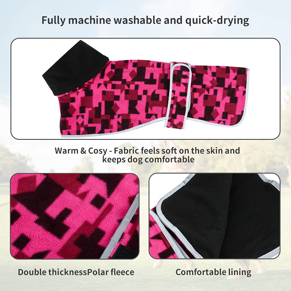 Winter Fleece Jumper for Whippet Greyhound Warm Fleece Lining and Adjustable Bands Pink