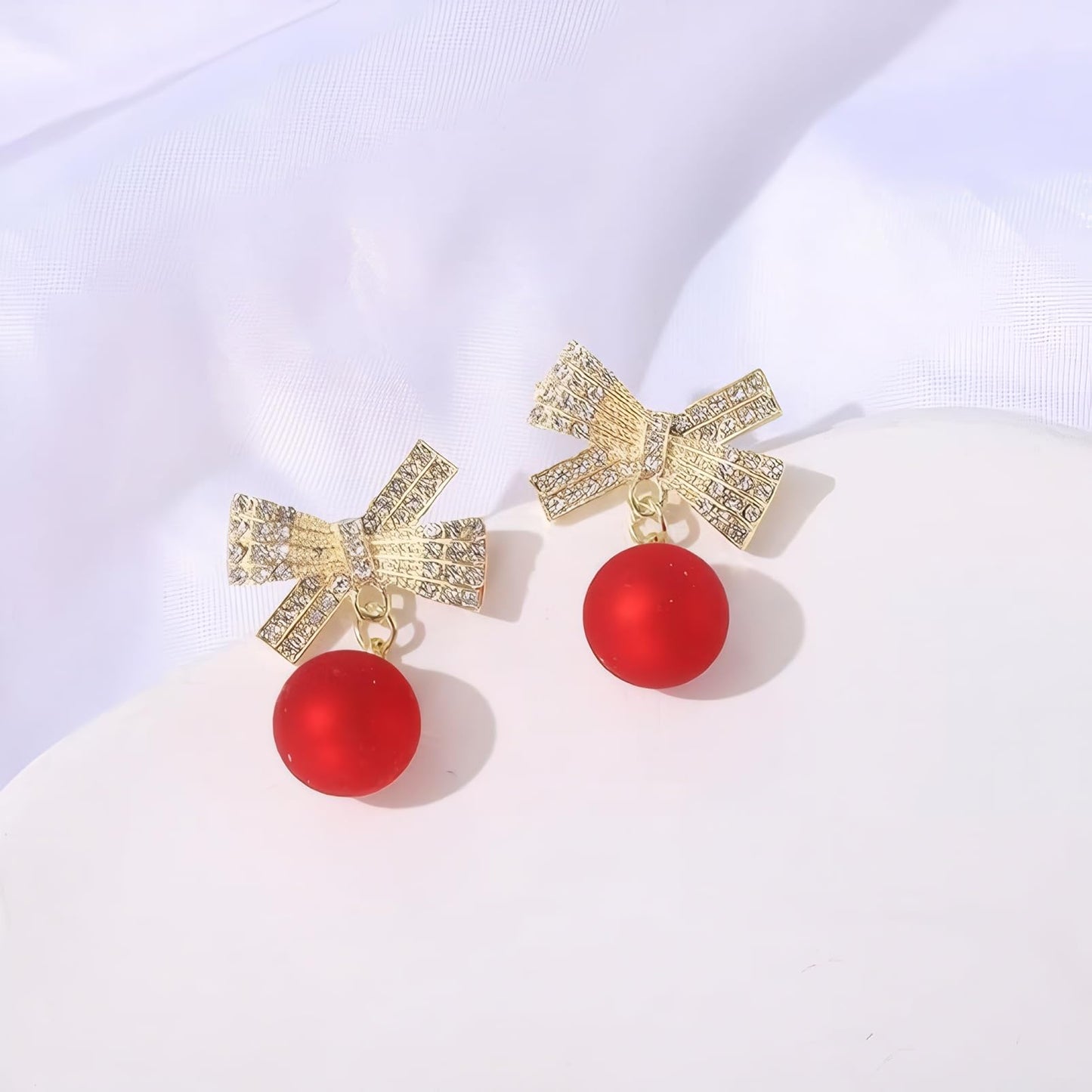 ecozran Sparkling Red Bow Earrings for Women Teardrop Jewelry Gifts Rhinestone Chain Tassel Earring Christmas Gifts（Red-Q）