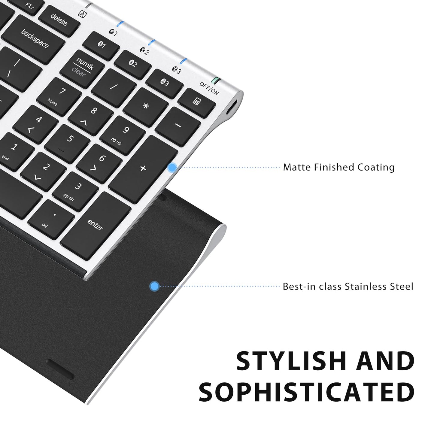 iClever BK10 Bluetooth Keyboard, Universal Bluetooth 5.1 Wireless Keyboard with Number Pad, Ergonomic Design, Multi-Device Compatibility, Stable Connection for Mac, iPad, iPhone, Android, Windows