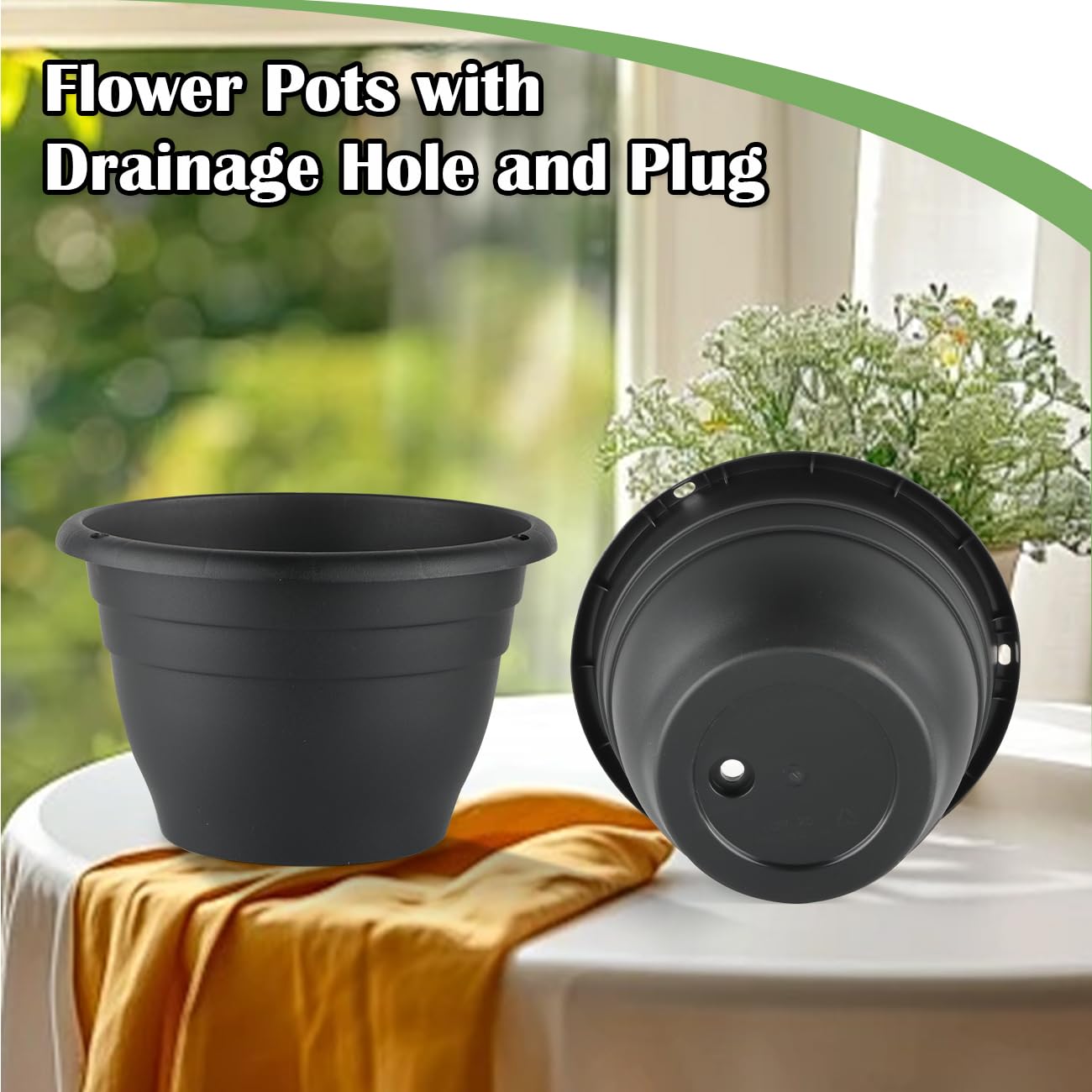 RooTrimmer 3 Pack 11 Inch Plant Pots for Indoor Outdoor,Plastic Floor Planters with Drainage Holes,Lightweight Durable Flower Pots for Home,Patio & Garden(Black)