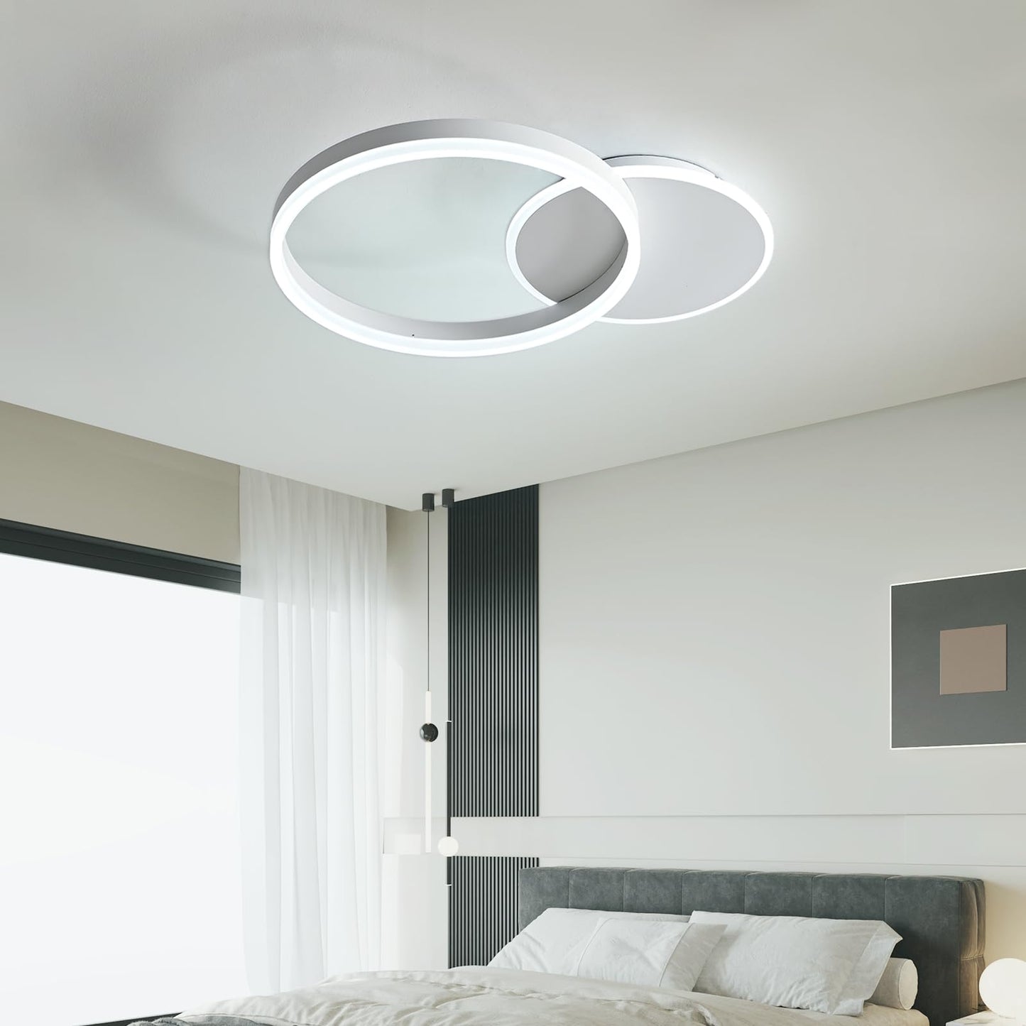 KAUCQI LED Ceiling Light, Creative LED Ceiling Lamp, 36W 3600lm, Dimmable with Remote Control 3000K-6000K, Modern Ceiling Lights for Living Room, Bedroom, Hallway, 2 Rings 55 * 40 * 6CM