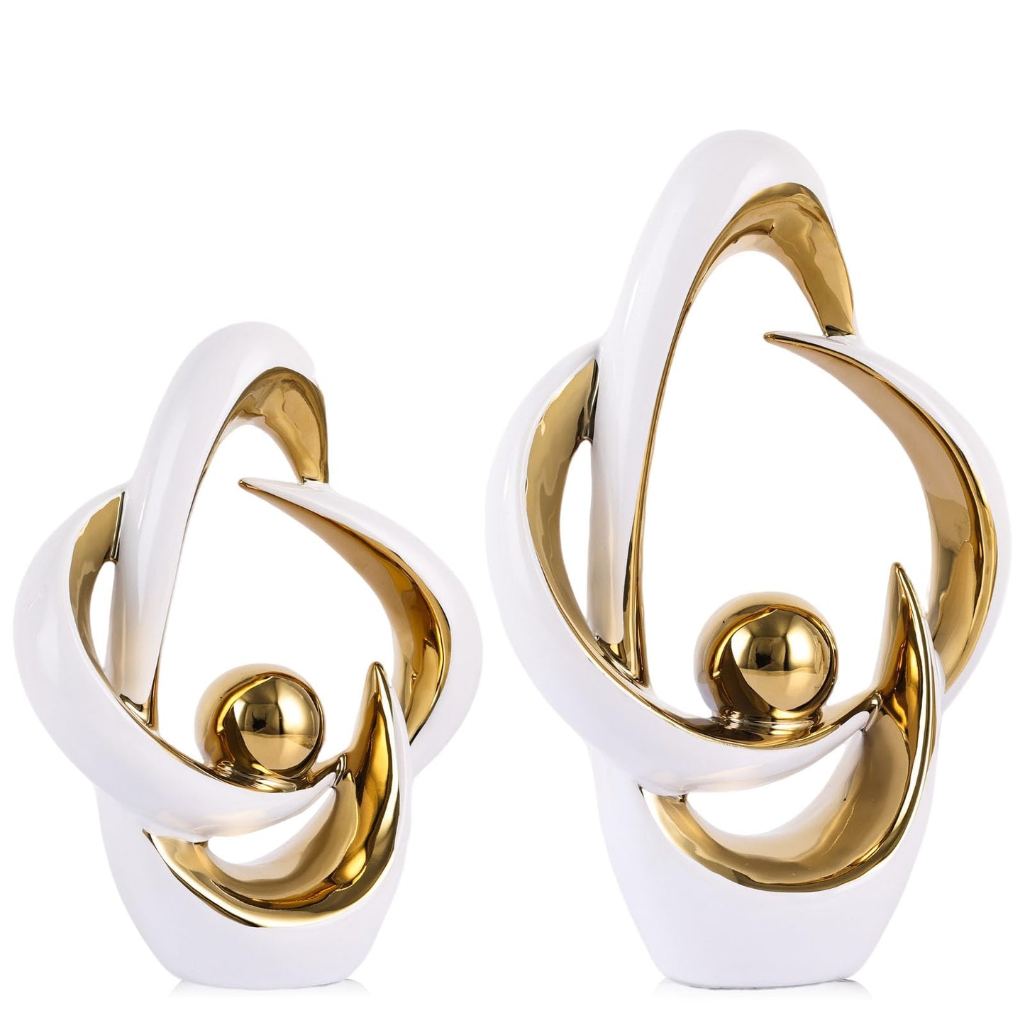 2PCS Home Decor Accent Ceramic Statue Abstract Sculptures Centerpieces Mid Century Modern Decor for Tables Coffee Table top Decorations for Living Room Desktop Shelf Dining Room Kitchen (White Gold)