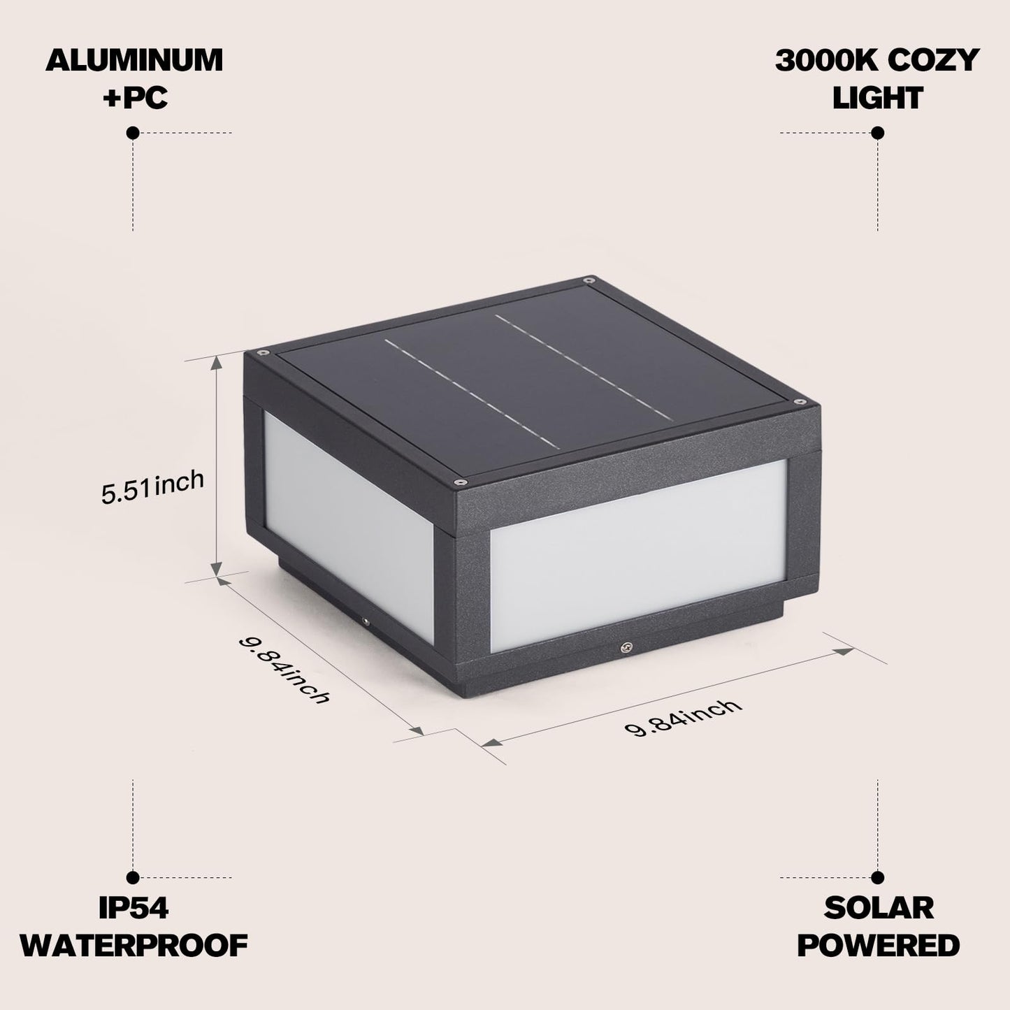 Smplhavn 9.84" Solar Post Lights, 3000K LED Solar Pillar Lights Outdoor, IP54 Waterproof Outdoor Lamp Post Light, Dusk to Dawn Column Lighting for Posts Fence Outside Entrance Yard Patio Driveway
