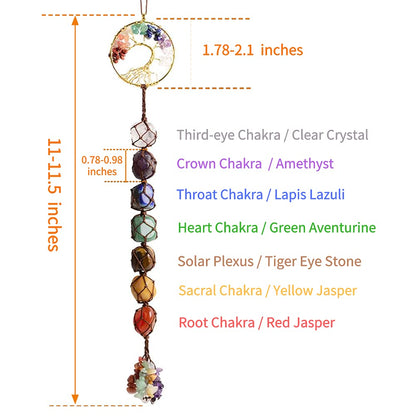 Handmade Tree of Life Ornament 7 Chakra Healing Crystals Hanging Ornament for Car Wall Window Home Decor Christmas Tree (Brown Thread)