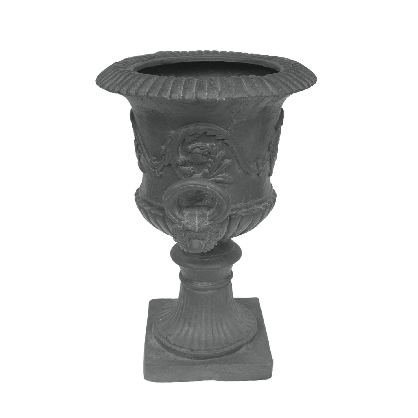 PETALORE Antique Gray Large Urn Planter Outdoor, Tall Pedestal Planters for Outdoor Plants, Classic Roman Garden Urn Flower Pot with Square Base, Magnesium Oxide Faux Stone Planter for Patio or Porch