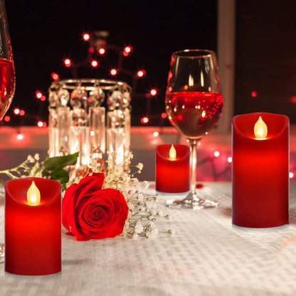 Paichi Flameless Battery Operated LED Candles, Remote Control Electric Realistic Candles Flickering Real Wax 4/5/6 Inch 3PACK with 2/4/6/8 Hour Timer for Home Decor Holidays Party (Red)