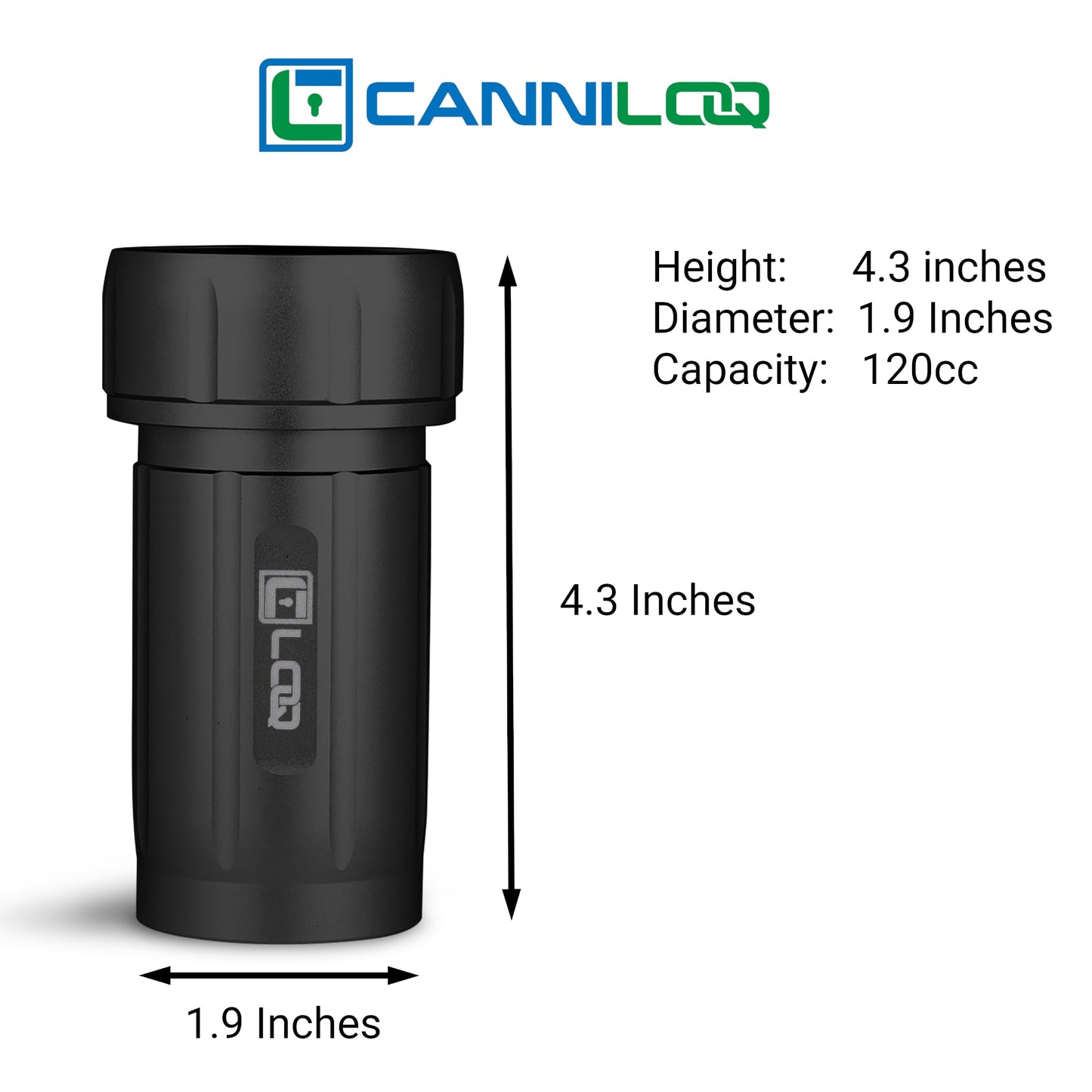 Canniloq TXD120 Airtight Storage Jar and Smell Proof Container Keeps Herbs Fresh for Months, 120ml, Black Body, Black Cap