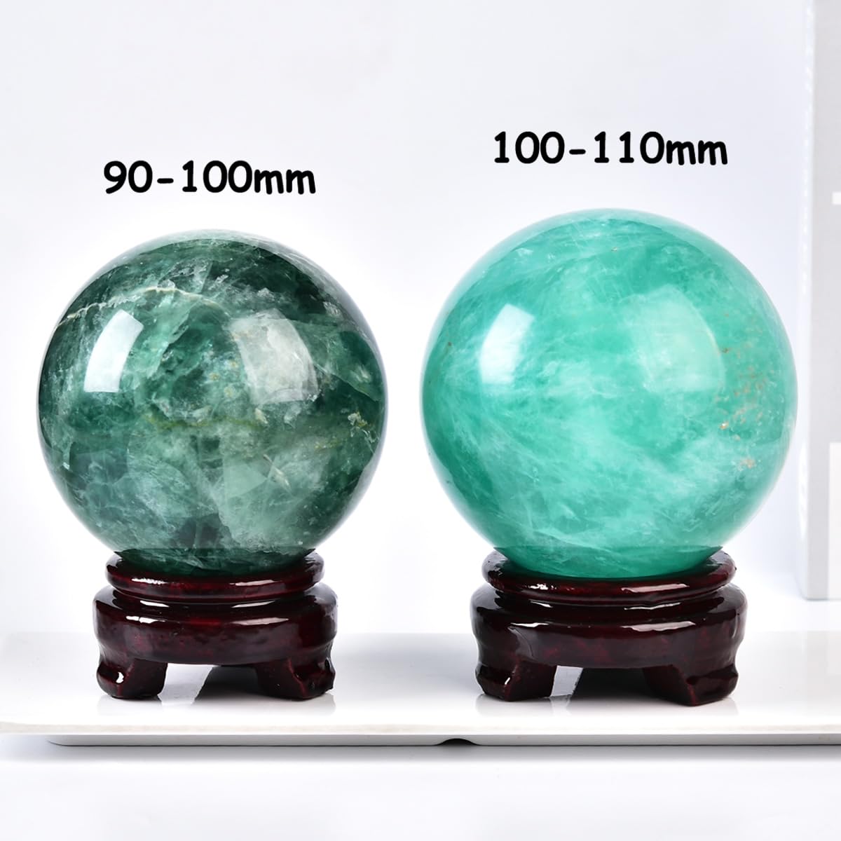 MOGEMT Green Fluorite Crystal Ball with Stand Large Crystals Sphere Decorative Ball Meditation Witchcraft Home Decor 90-100mm/3.5-3.9"