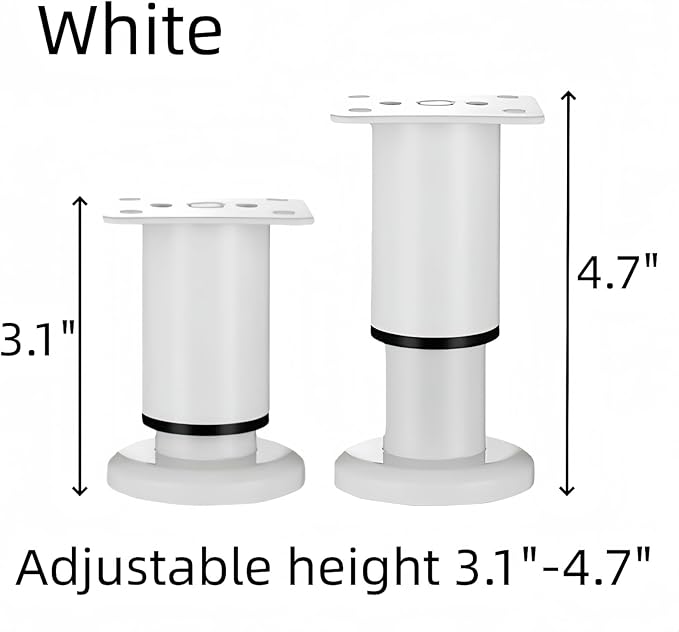 4PCS Adjustable 3.1-4.7 Inch Metal Furniture Legs White Furniture Replacement