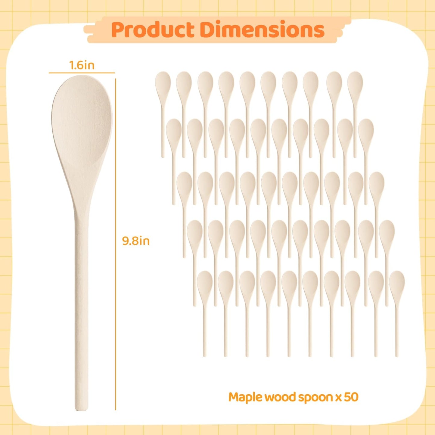50 PCS Wooden Spoons for Crafts - 9.8 Inches Kitchen Wooden Spoons for Crafts, Long Handle Wood Spoons Oval Wood Mixing Spoons Baking Mixing Serving Craft Utensils