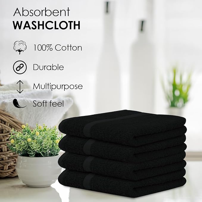 Avalon Towels Cotton Washcloths – Size 12x12 Inches, 100% Ring Spun Cotton