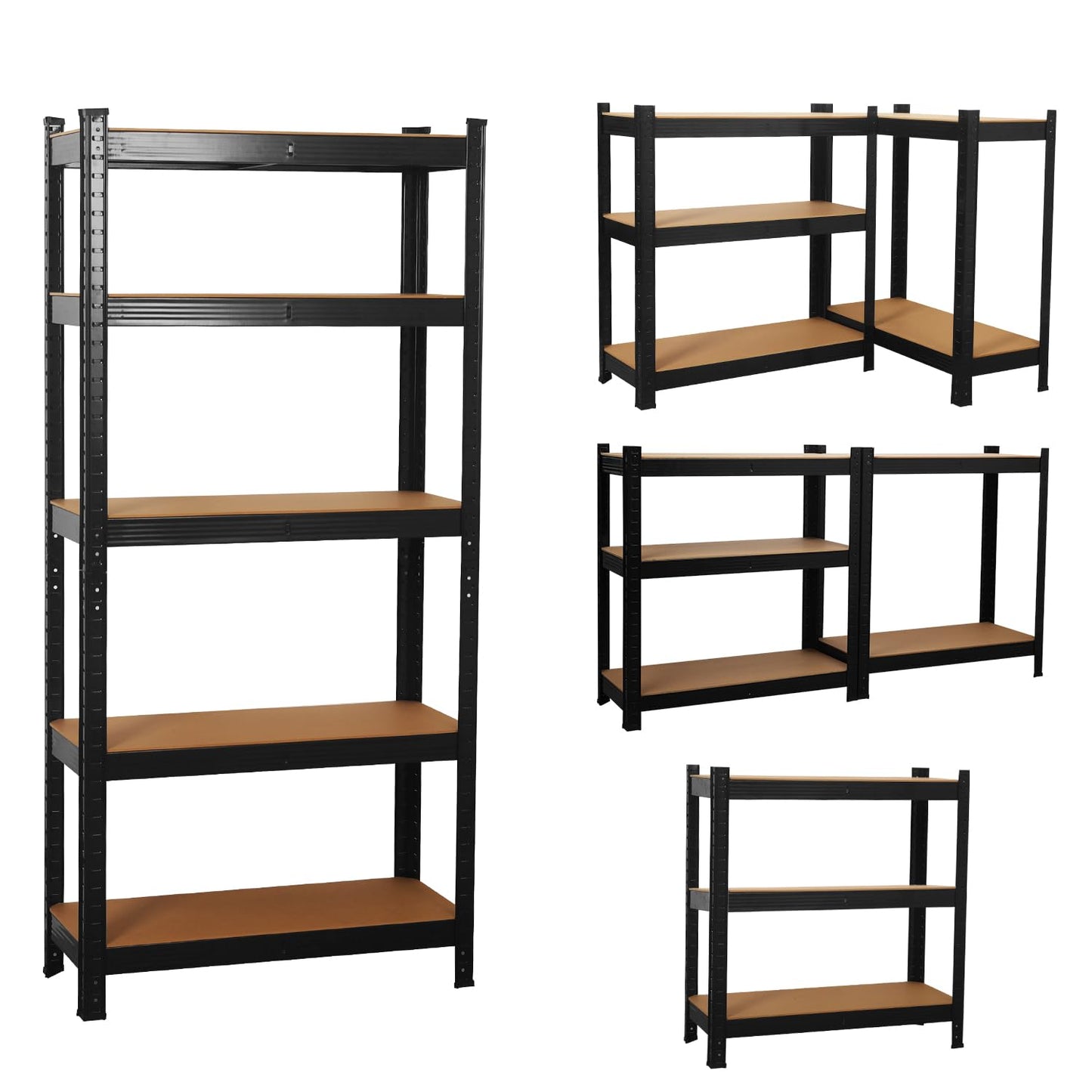 COZYBRITE Garage Shelving Units 5 Tier Heavy Duty Shed Storage Racking Shelf Metal Boltless 875kg Capacity 175kg Per Shelf for Warehouse Workshop Office (Black, 90x40x180cm)