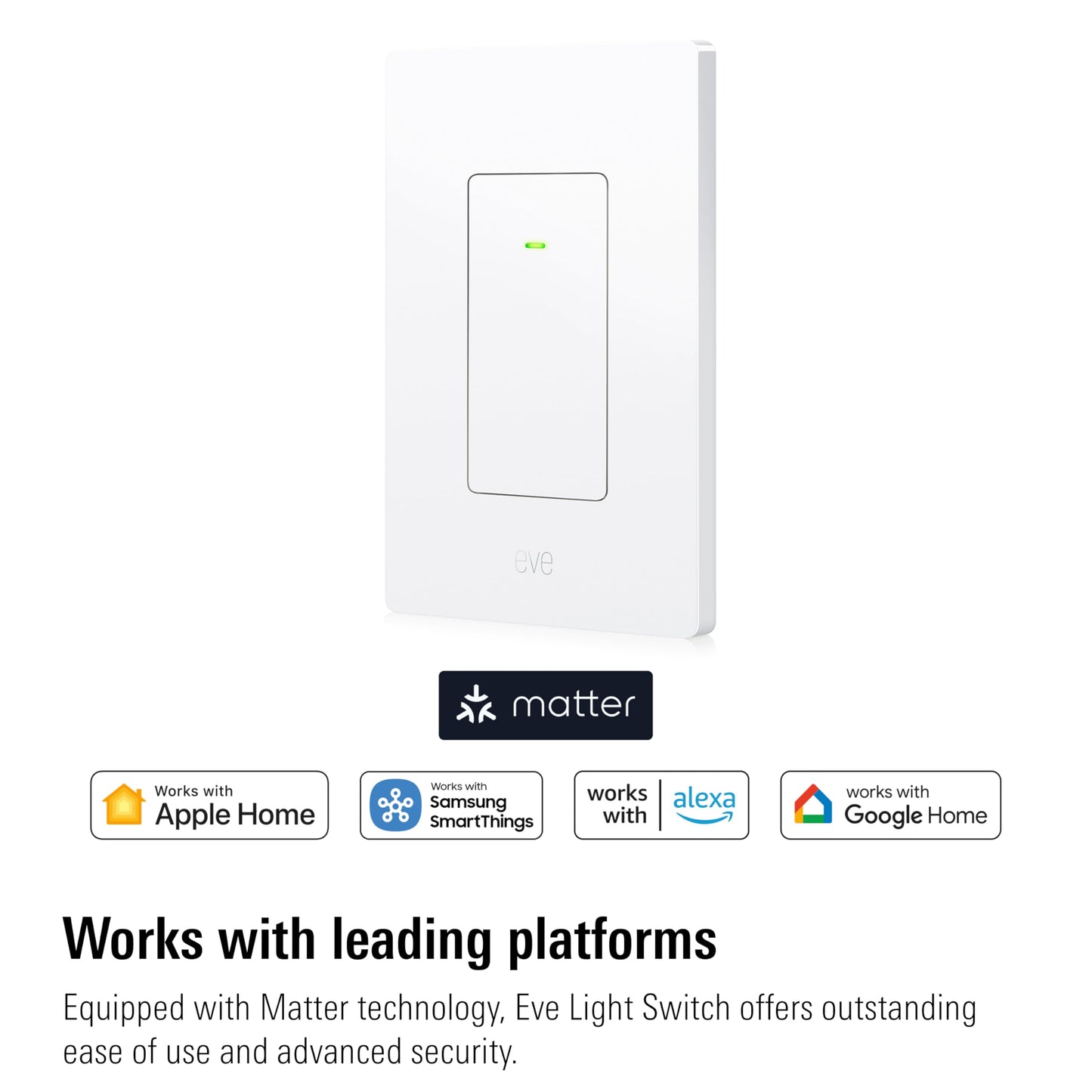 Eve Light Switch (Matter) – Smart Wall Switch for Apple Home, Alexa, Google Home, SmartThings; for Single-Pole & 3-Way switches; Thread, Requires Thread Border Router & Neutral Wire; UL-Certified