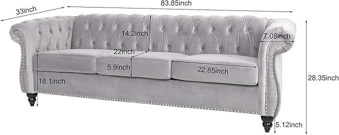 Mid-Century 3 Seater Sofa, Velvet Couch