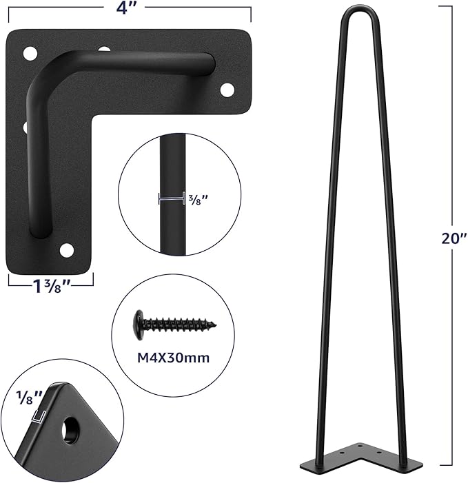 SMARTSTANDARD 20 Inch Heavy Duty Hairpin Furniture Legs, Metal Home DIY Projects