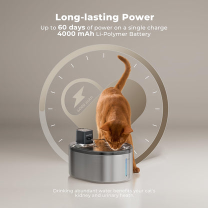Smartoo Wireless Cat Water Fountain Stainless Steel, 152oz/4.5L Cat Fountain Battery Operated, Cordless Pet Water Fountain for Cats & Dogs with Motion Sensor, Ultra Quiet Pump, Multi-Filtration