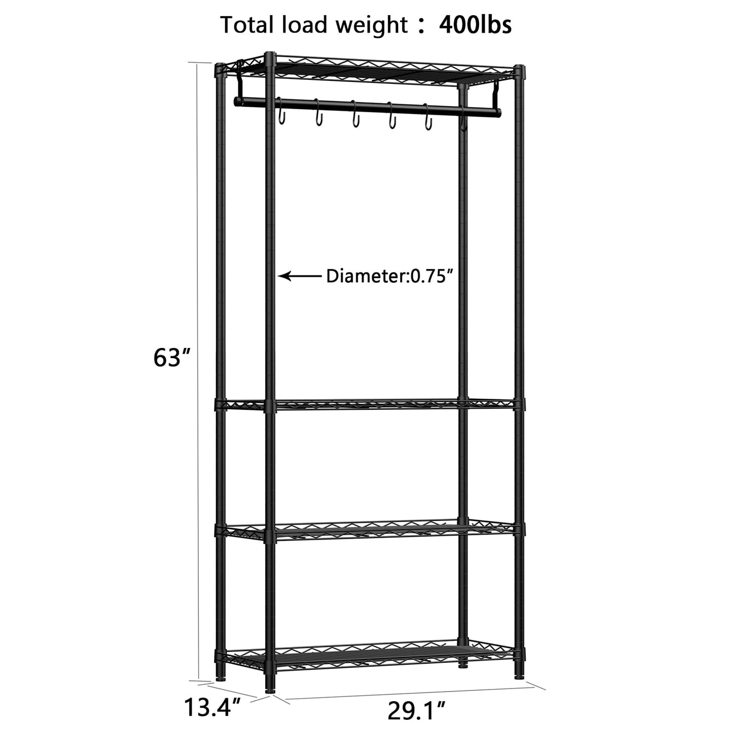 Xiofio Plant Shelf for Indoor Plants Outdoor,Metal Plant Stand,Tier Plant Stand,Adjustable Plant Shelves with Hanging Rod for Bedroom Living Room Balcony Garden,Black